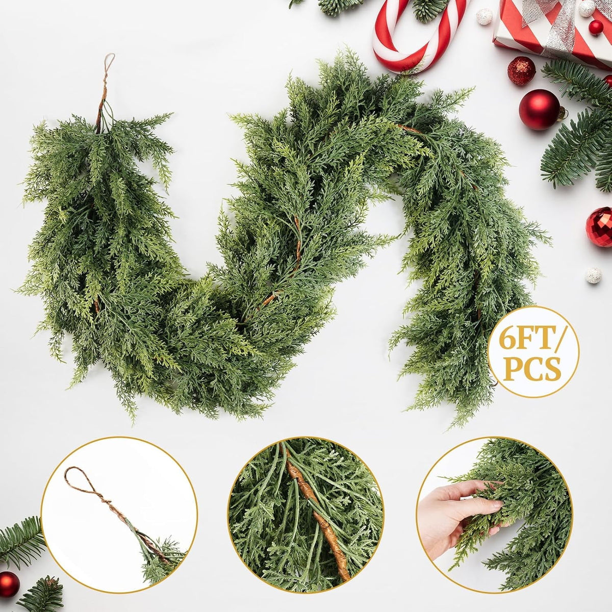 Cowin 6 ft Artificial Norfolk Pine Garland,Real Touch Christmas Greenery Garland Suitable for Table