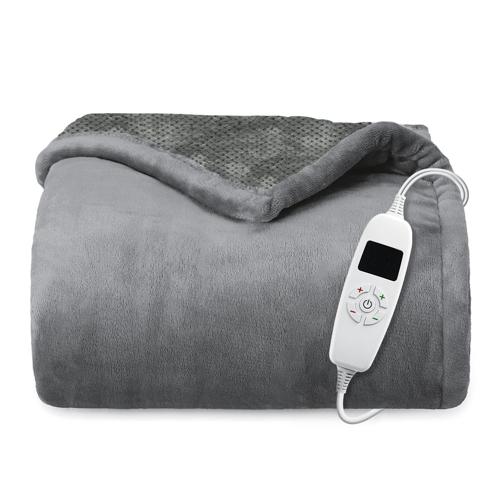 Heated Blanket 60"x 70", Flannel and Velvet with 10 Optional Heating Levels ,8 Hours Timer Up- Gray