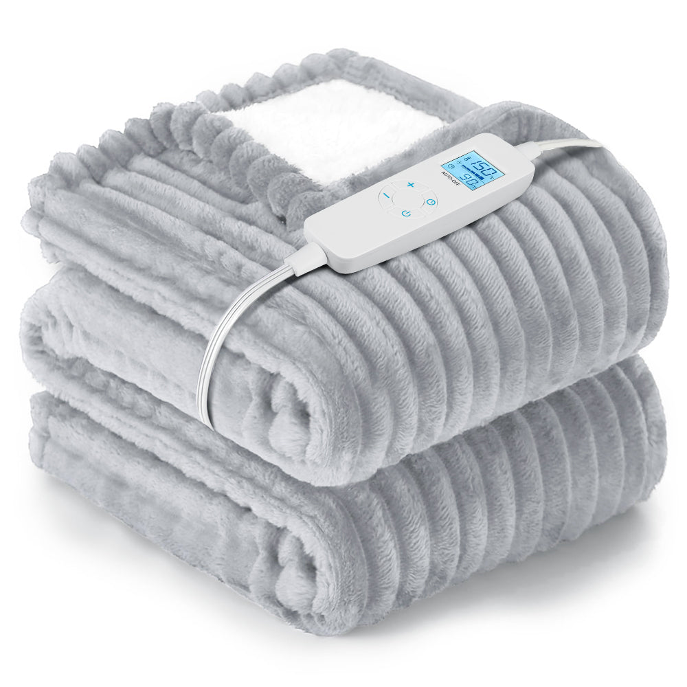 Heated Blanket Electric Throw, 50"x60" Heating Blanket Throw, 6 Heat Levels & 0.5-4 Hours Auto-off over-heat Protection, Ribbed Flannel to Sherpa, Machine Washable, Gray