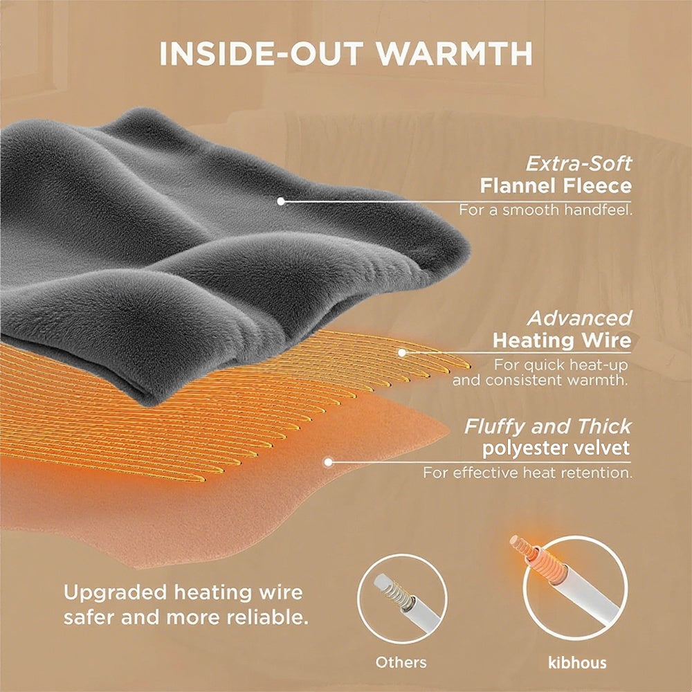 Heated Blanket 60"x 70", Flannel and Velvet with 10 Optional Heating Levels ,8 Hours Timer Up- Gray