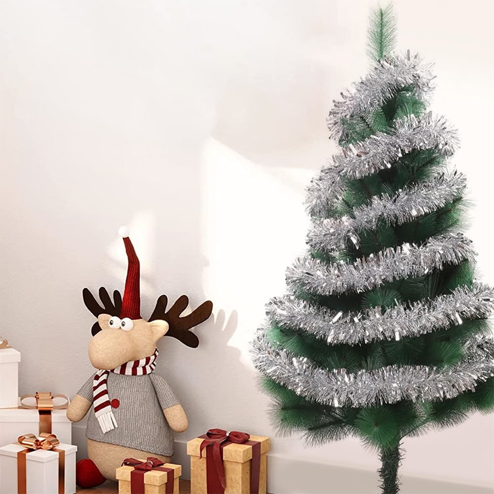 50FT Silver Christmas Tinsel Twist Garland - 2.5" Wide, Shiny Metallic Decor for Indoor & Outdoor Use, Ideal for Xmas Trees, Stairs, Fireplaces & Party Decorations