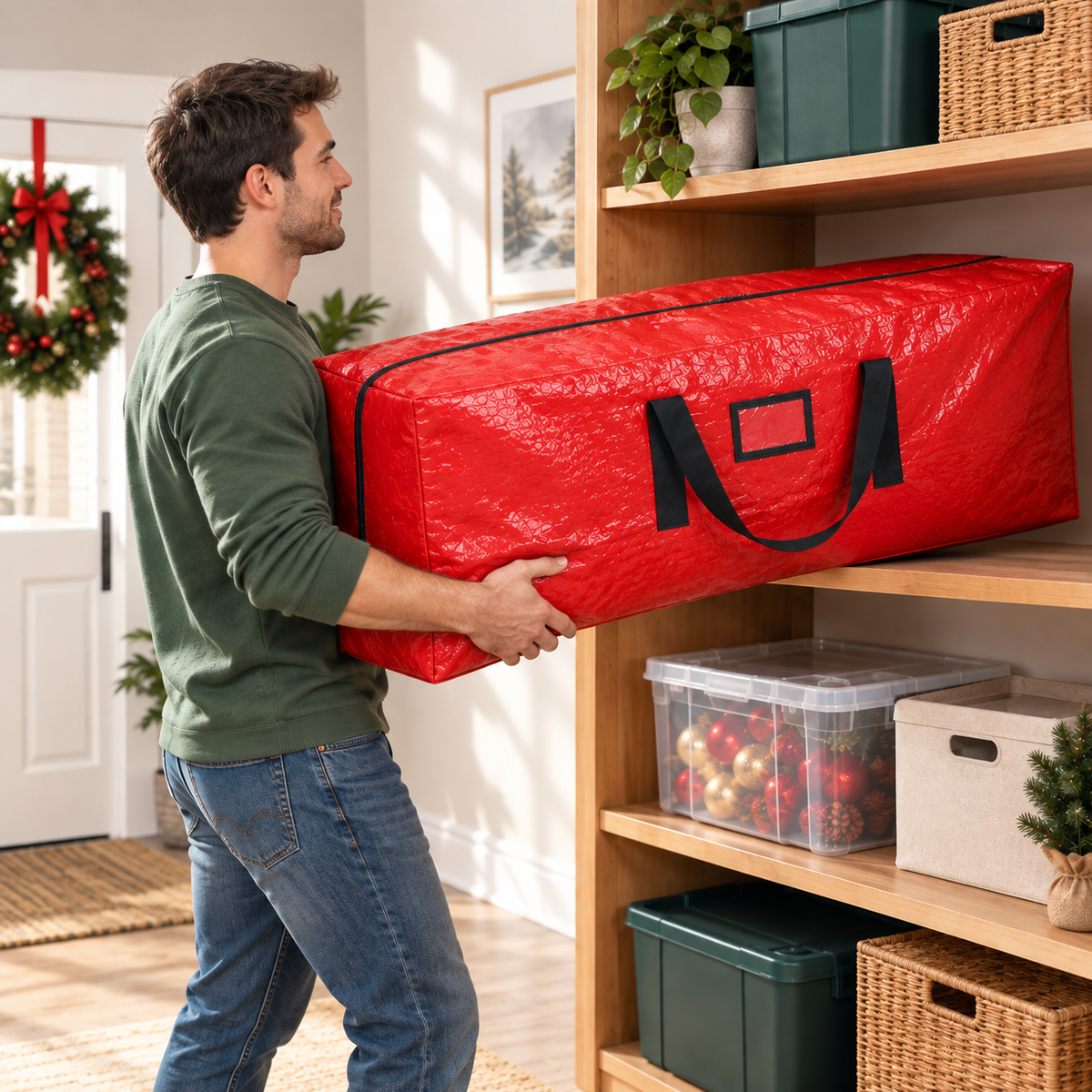 Cowin 7.5 ft Waterproof Christmas Tree Storage Bag, Heavy Duty Extra Large Artificial Christmas Tree Bag, Red