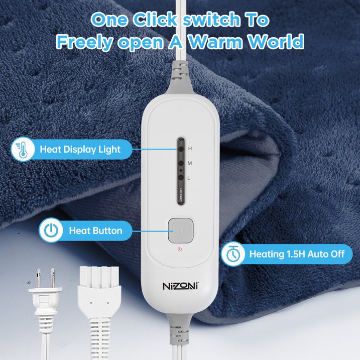 12" x 24" Heating Pad for Back Neck and Shoulder Pain Relief with 3 Heat Settings, Auto Shut Off, Machine Washable, Blue