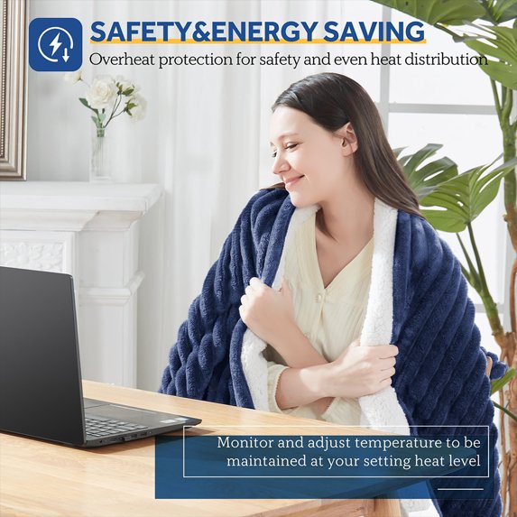 Cowin Electric Heated Blanket Twin size - 62"x84" Heating Blanket with 10 hours Auto-off, 4 Heating Levels, Soft Flannel