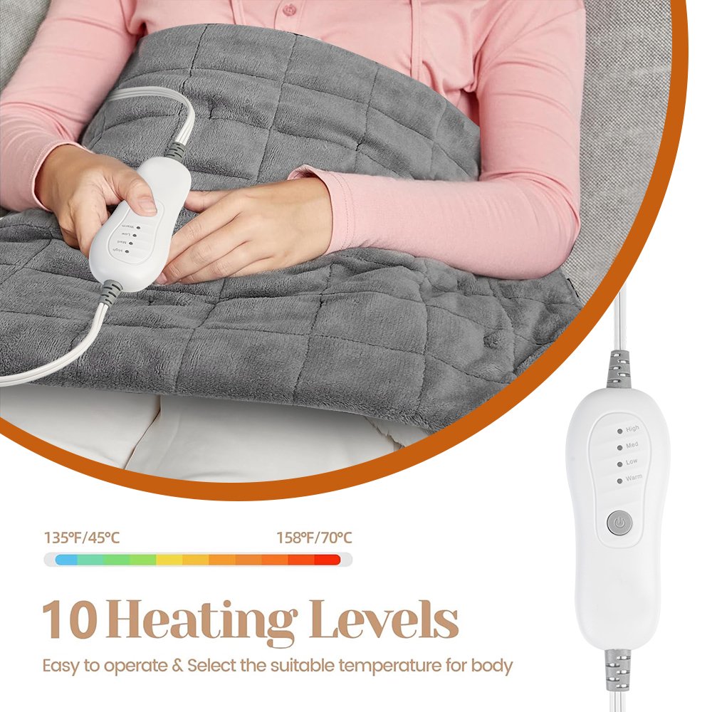 Heating Pad for Back Pain & Cramps Relief, 20"x24" Electric Heat Pad for Neck, Shoulders & Menstrual Pain, Multiple Heat Settings & Auto-Off Timer, Soft Machine Washable Fabric, Grey