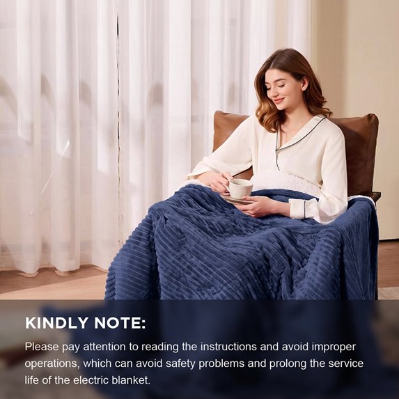 Cowin Electric Blanket Full Size, Brushed Flannel+Shu velveteen, 10 Heating Levels and 1-8 Hour Automatic Shutdown, Machine Washable, Blue, 72 "x 84"