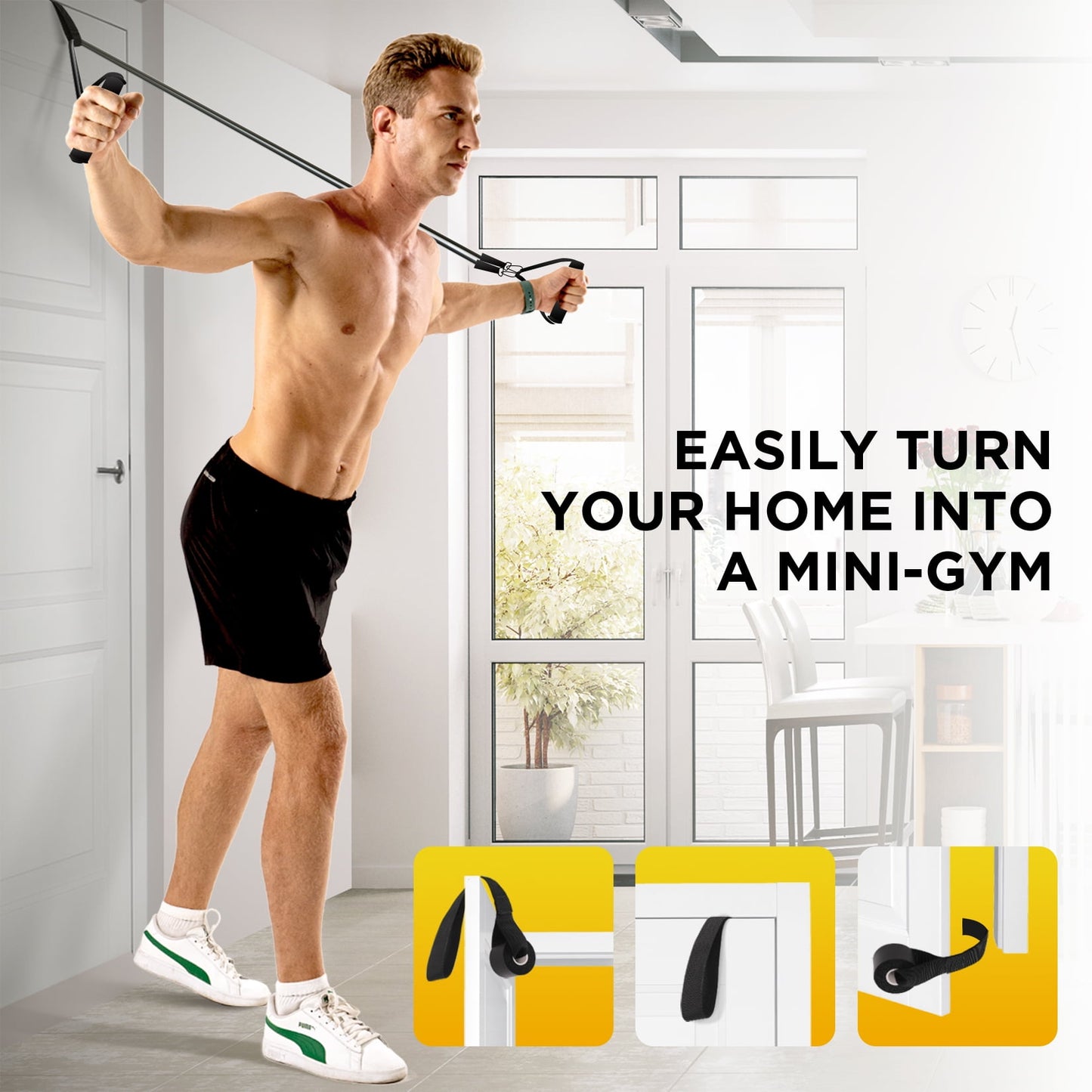 Resistance Exercise Bands Workout up to 150 Lb., Indoor and Outdoor with Door Anchor and Handles for Strength, Slim, Yoga, Home Gym Equipment for Men and Women