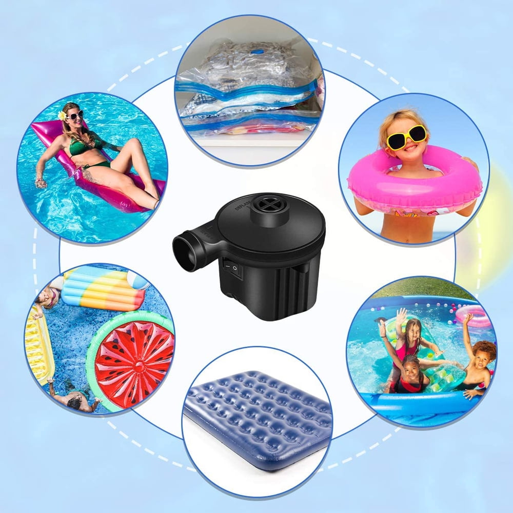 Cowin Electric Air Pump Portable Quick-Fill, 110V AC / 12V with 3 Nozzles Perfect Inflator/Deflator Pumps for Outdoor Camping, Inflatable Cushions, Air Mattress Beds, Boats, Swimming Ring, Black