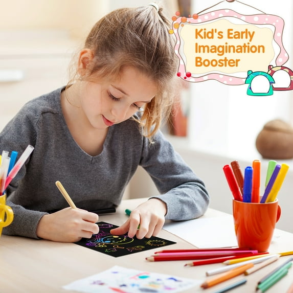 Scratch Paper Art for Kids, Rainbow Magic Scratch Art Craft Kit, 107 Piece