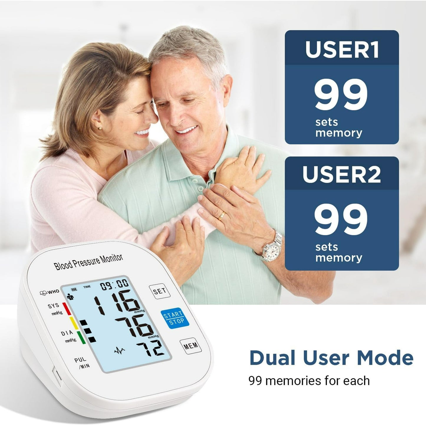 Cowin Blood Pressure Monitor Upper Arm Fit Reno Blood Pressure Cuff 8.7”- 15.7” Monitor Backlight Display HR Detection Digital BP Machine