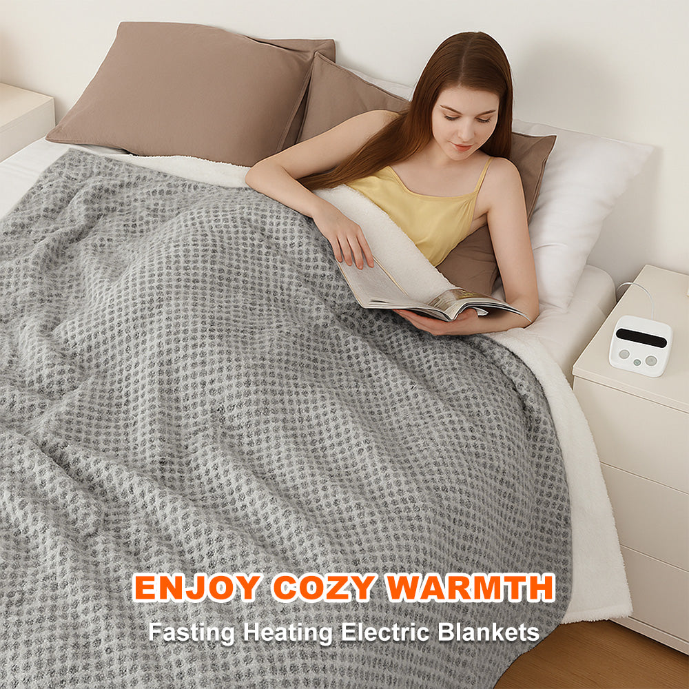 50"×60" Electric Blanket Heated Throw Blanket with 6 Heating Levels and 8 Time Settings Washable, Dark Grey