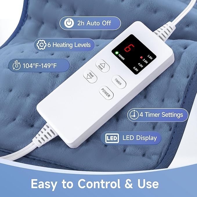 Heating Pads for Back Neck Shoulder Pain, Electric Heating Pad Auto Shut Off, Fast Heat, Large Heating Pad Christmas Gifts for Women Men, Birthday Gifts for Mom Dad (Blue)