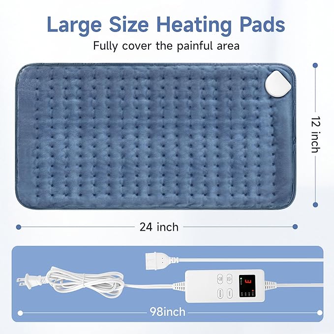 Heating Pads for Back Neck Shoulder Pain, Electric Heating Pad Auto Shut Off, Fast Heat, Large Heating Pad Christmas Gifts for Women Men, Birthday Gifts for Mom Dad (Blue)