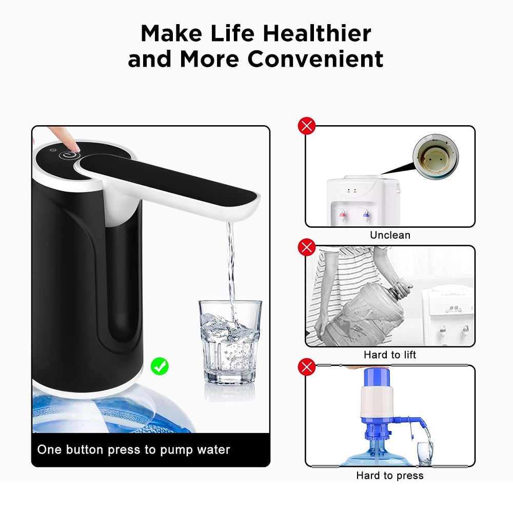 Cowin Water Bottle Dispenser Portable Electric Water Bottle Pump, for Universal 5 Gallon Bottle, for Home Kitchen Office Outdoor Use, Black