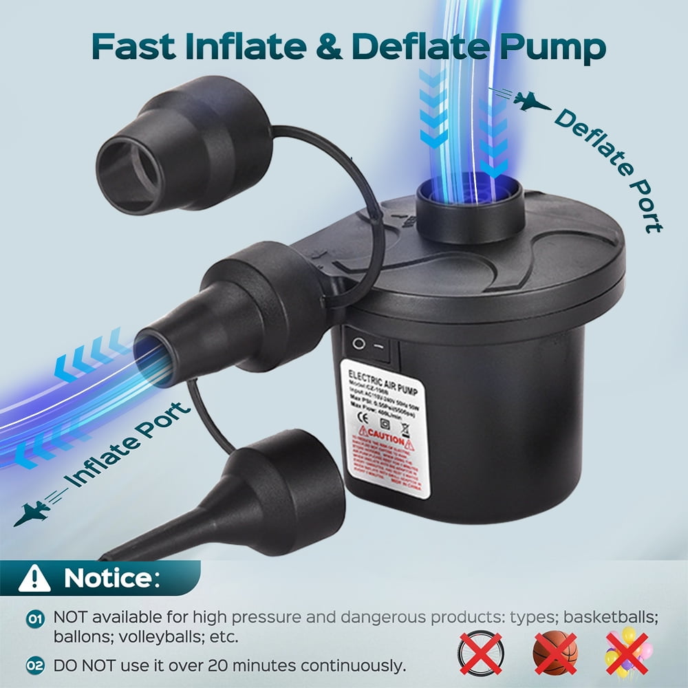 kibhous Air Pump with 3 Nozzles Electric Air Pump Portable Quick-Fill Inflator Pumps ,Black