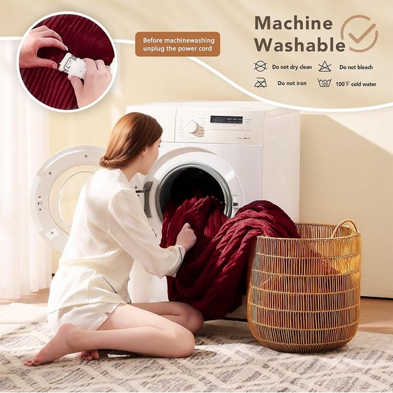 Cowin Electric Blanket Full Size, Brushed Flannel+Shu velveteen, 10 Heating Levels and 1-8 Hour Automatic Shutdown, Machine Washable, Red, 72 "x 84"