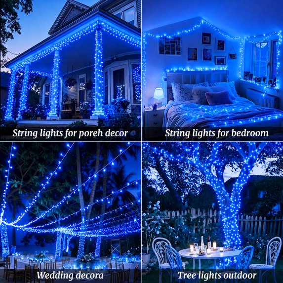 Cowin 168FT Christmas Lights Outdoor 8 Modes Indoor String Lights for Outside Blue