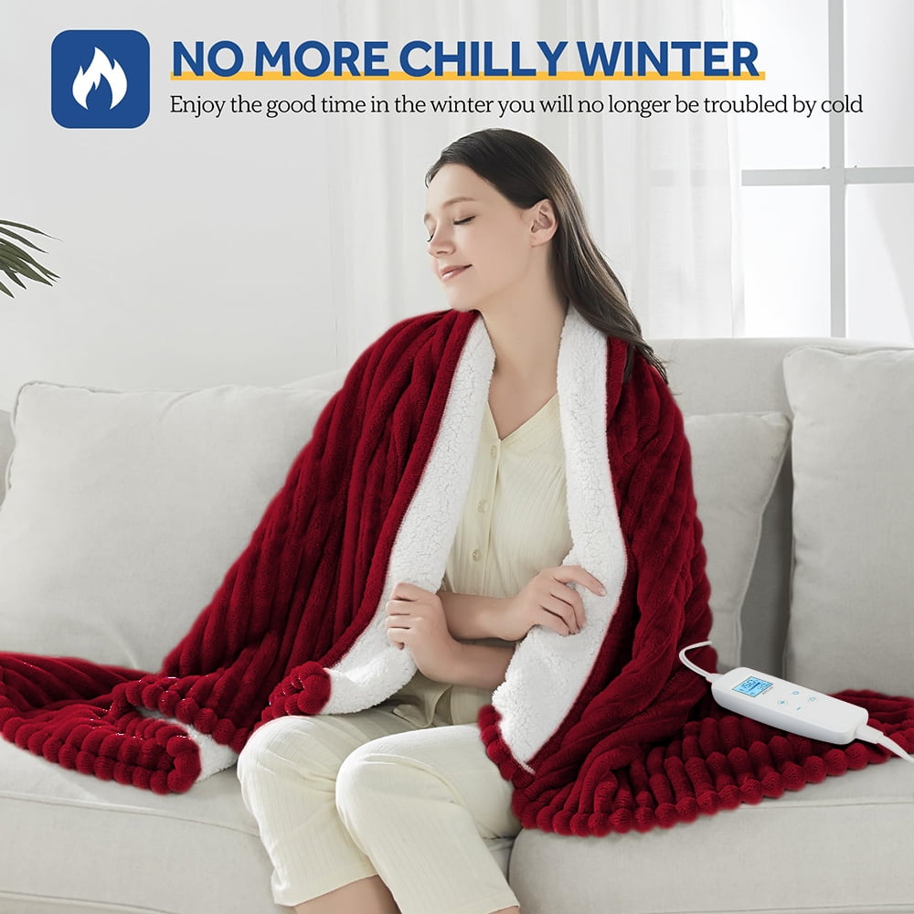 Electric Heated Blanket - 62"x84" Heating Blanket with 4 hours Auto-off, 6 Level Over-heat Protection, Soft Flannel, Electric Blanket ETL/FCC Certification