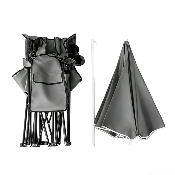 Cowin Outdoor Foldable Picnic Double Chair ,Camping Chairs with Umbrella Camping Double Portable Chairs Folding Beach Chair with Insulation Bag,Backpacking Gray