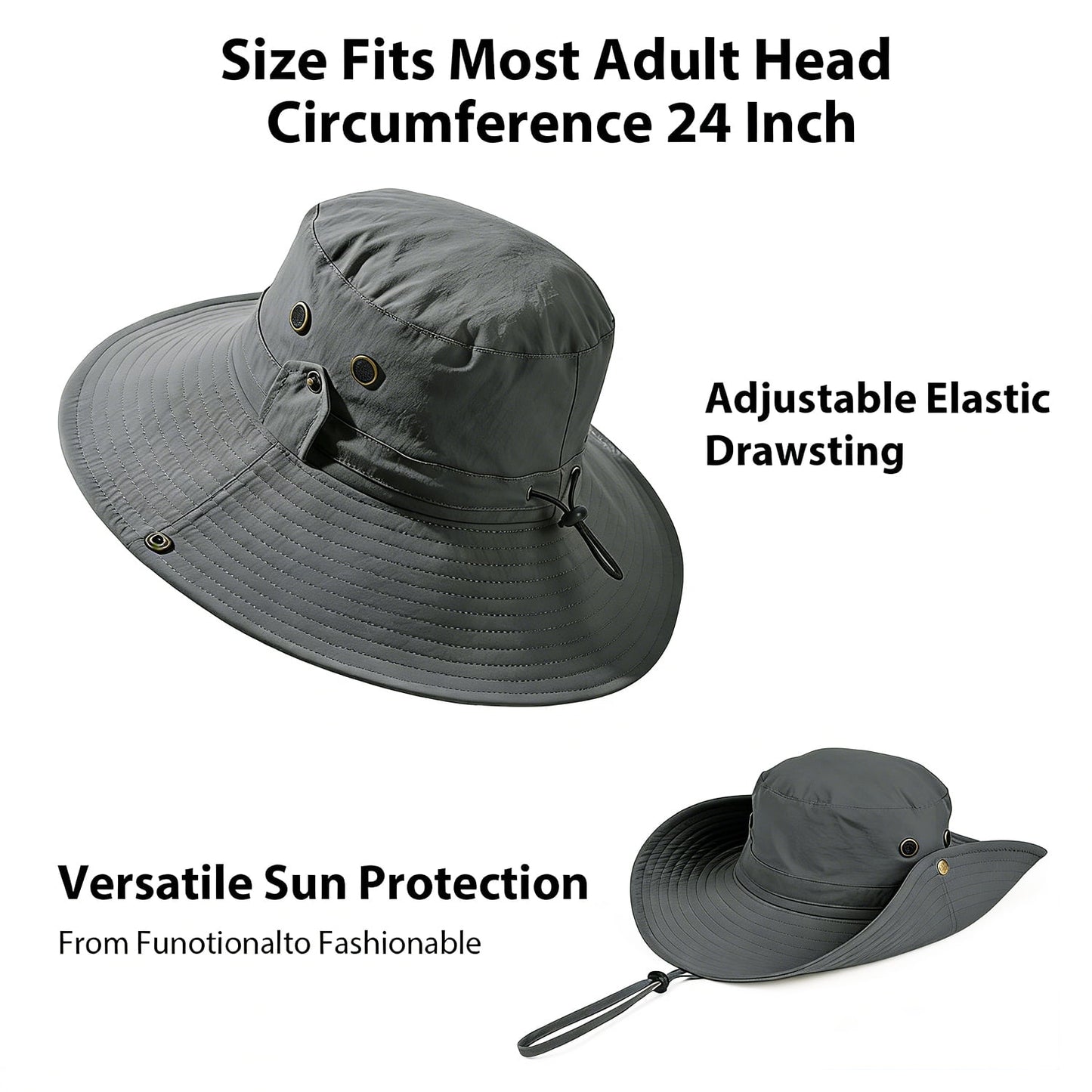 Cowin Sun Hat for Men Sun Protection Wide Brim Bucket Hat Waterproof Breathable Packable Boonie Hat for Fishing Grey