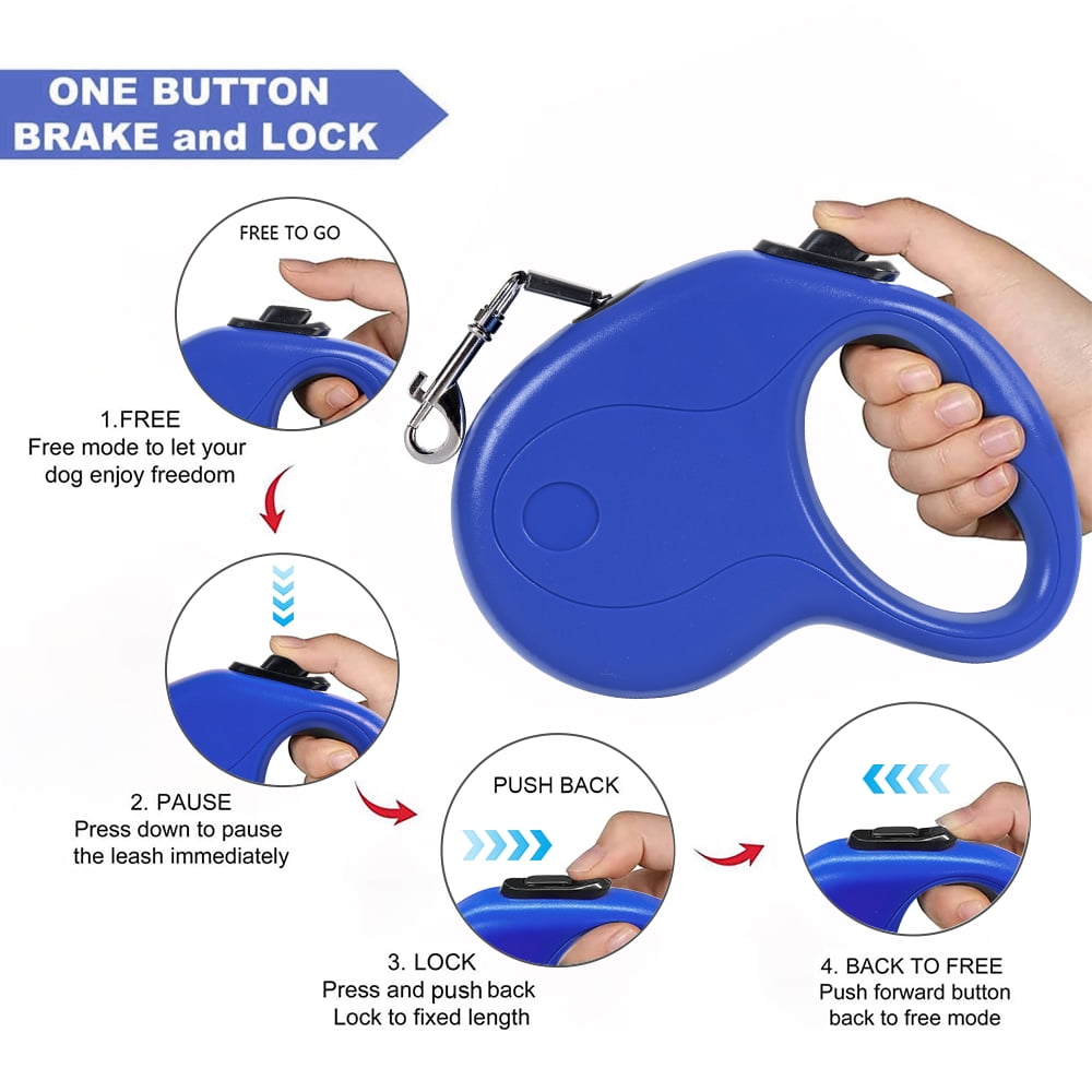 Retractable Dog Leash 16ft Pet Walking Leash with Anti-Slip Handle Hand Brake Blue