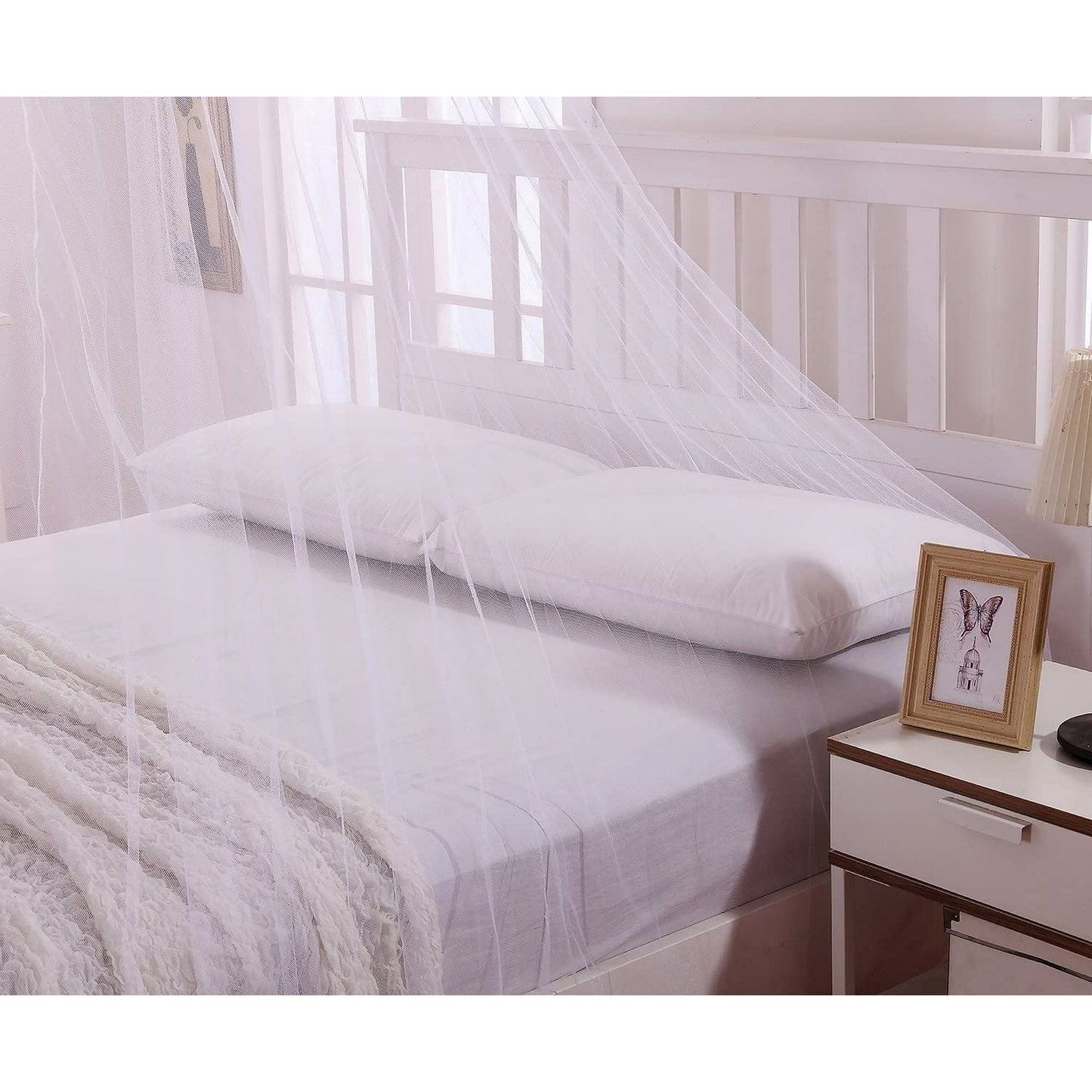 Cowin Universal Dome Mos-quito Mesh Net Easy Installation Hanging Bed Canopy Netting for Single to King Size Beds Hammocks Cribs(White)
