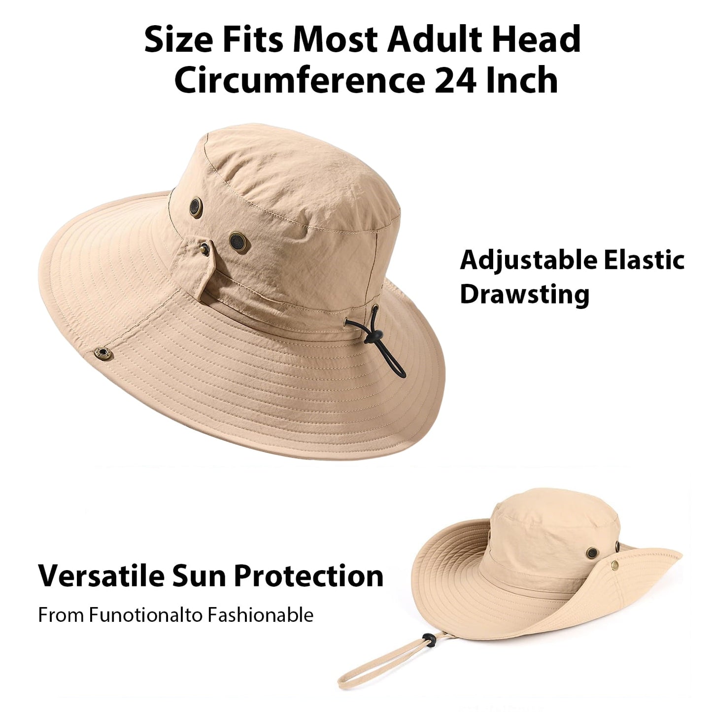 Cowin Sun Hat for Men Sun Protection Wide Brim Bucket Hat Waterproof Breathable Packable Boonie Hat for Fishing Khaki