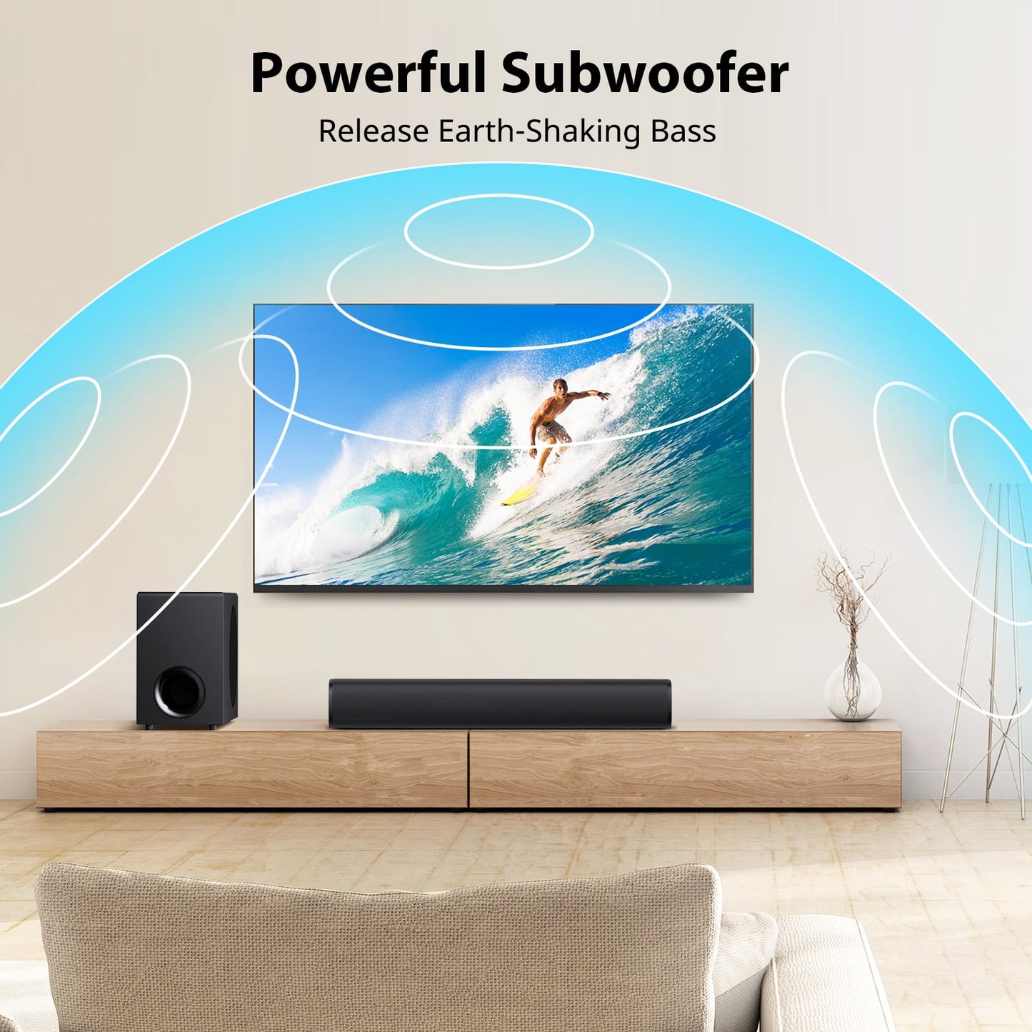 Upgraded Bluetooth Sound Bar for TV with Subwoofer, Deep Bass, ARC/Optical/AUX/Bluetooth Connect, Surround Sound System for PC/Gaming/Projectors/Gift