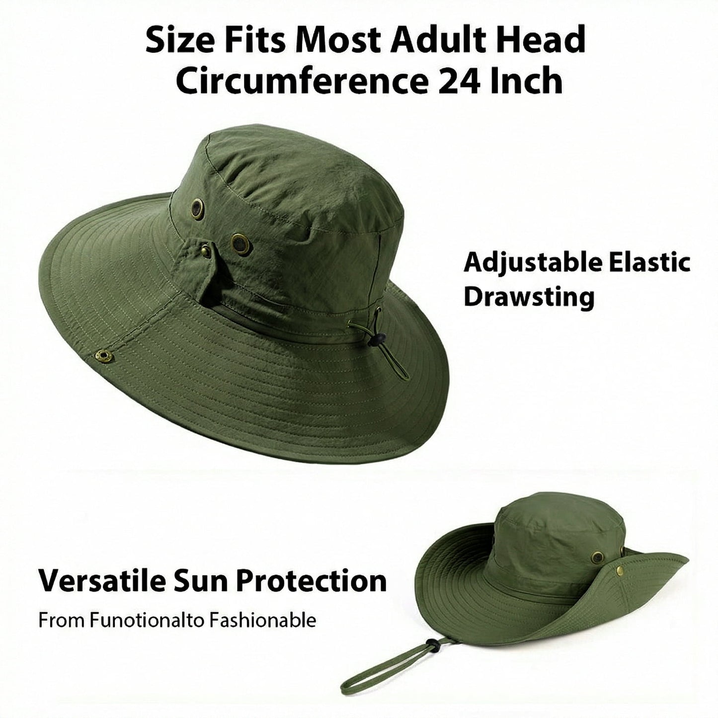 Cowin Sun Hat for Men Sun Protection Wide Brim Bucket Hat Waterproof Breathable Packable Boonie Hat for Fishing Green