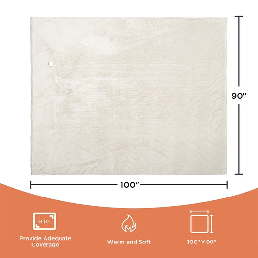 Electric Heated Blanket 100"×90" Flannel Blanket King Size with 10 Heating Levels 8 Hours Auto Off Fast Heating, Beige