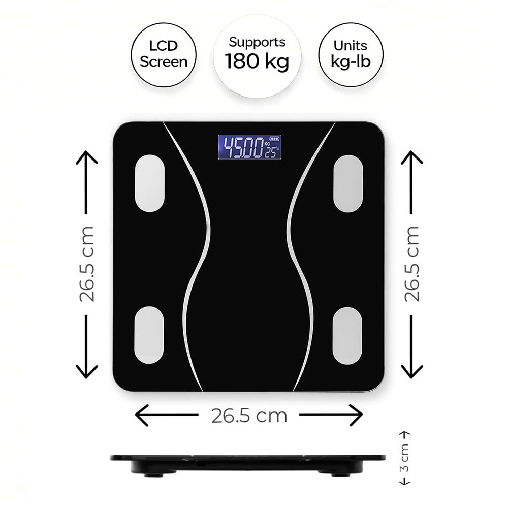COWIN Smart Digital Body Fat Scale Rechargeable Bluetooth Connection Electronic Bathroom Scale Personal Bathroom Scale 180kg Capacity Minimalist Design White Edition, Black