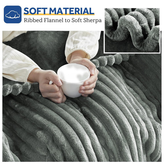 SwFoer Heated Blanket Electric Twin Striped Flannel Blanket 62"x84" Electric Blanket with 6 Heat Settings 10 Hour Timer Auto Shut Off, Dark Grey