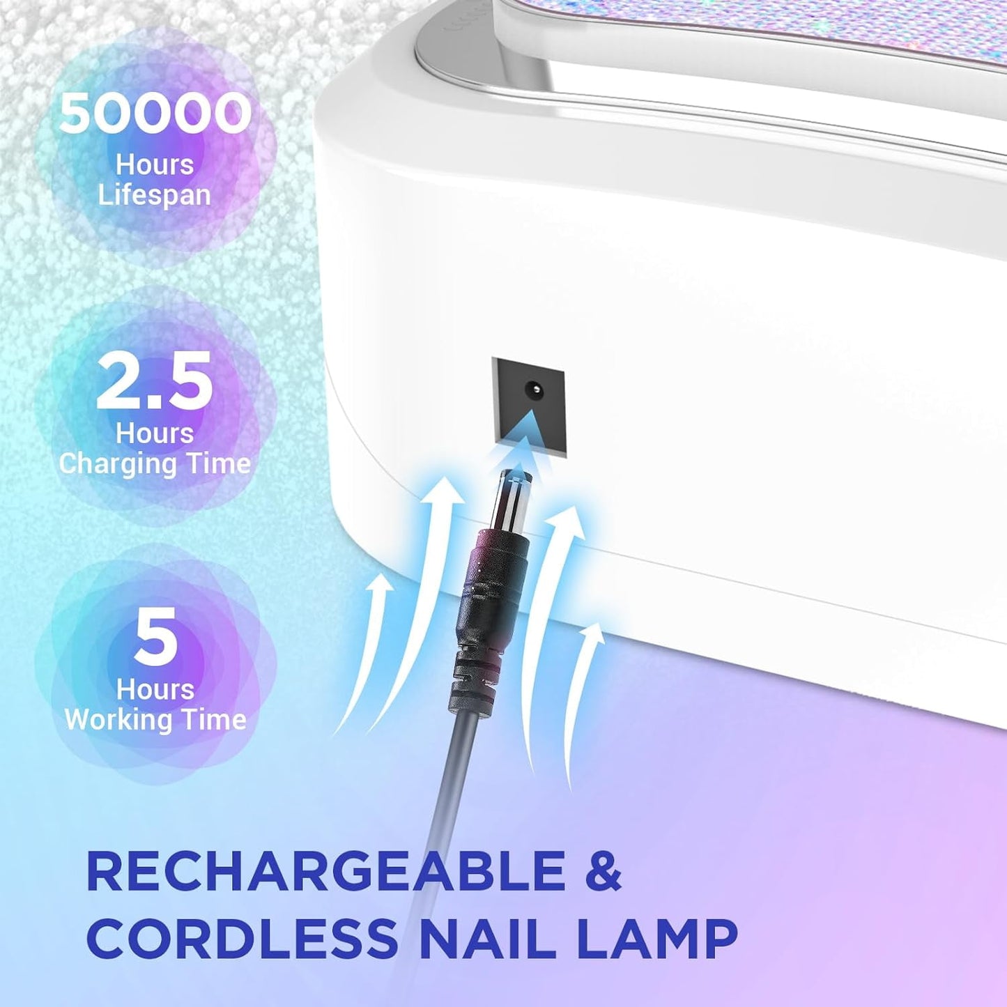 Maraawa UV LED Nail Lamp, 120W Rechargeable Cordless Nail Lamp, 4 Timer Modes with Crystal Diamonds,White