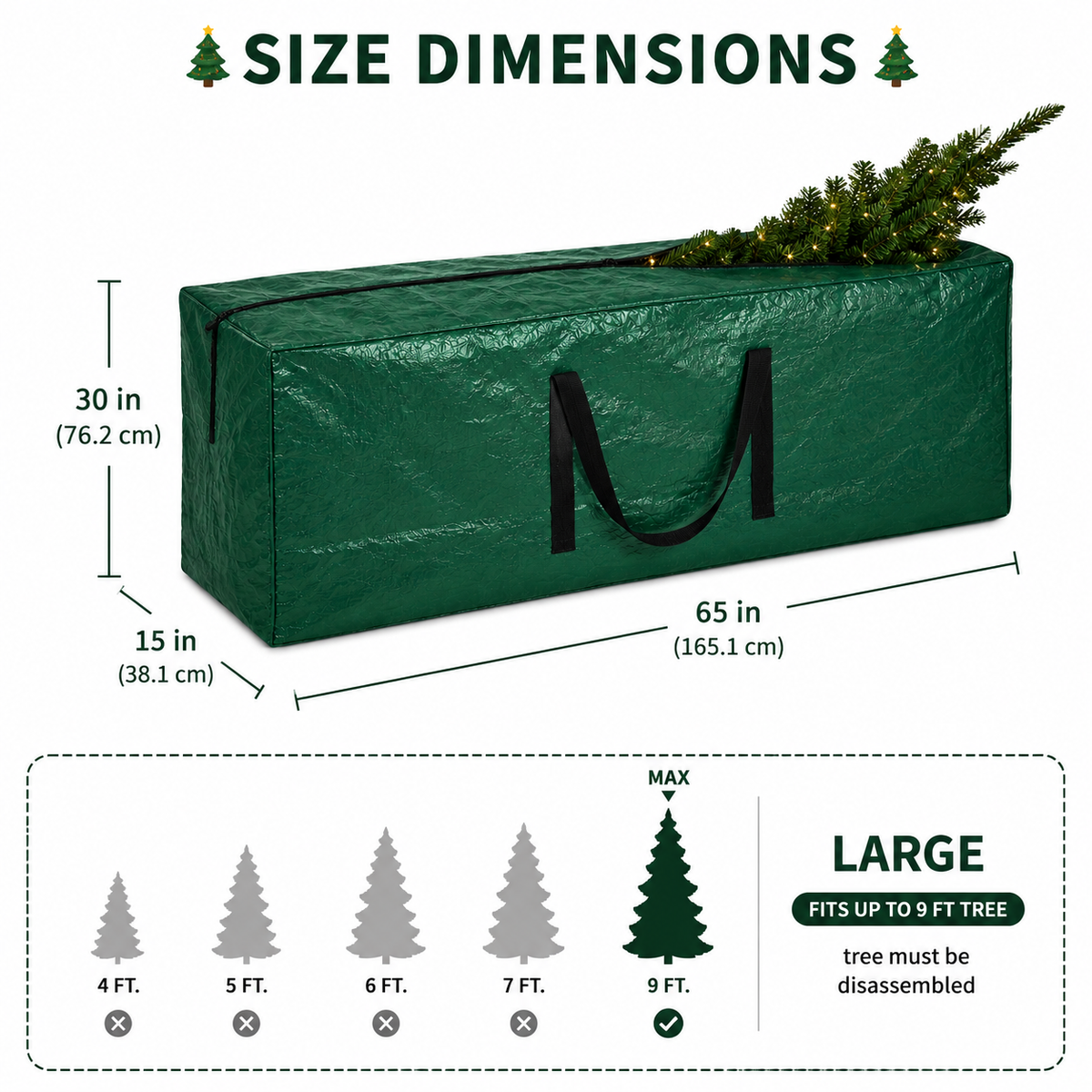 Cowin 9 ft Christmas Tree Storage Bag , for Big Artificial Xmas Tree/Holiday Trees, Green (60X20X30in)