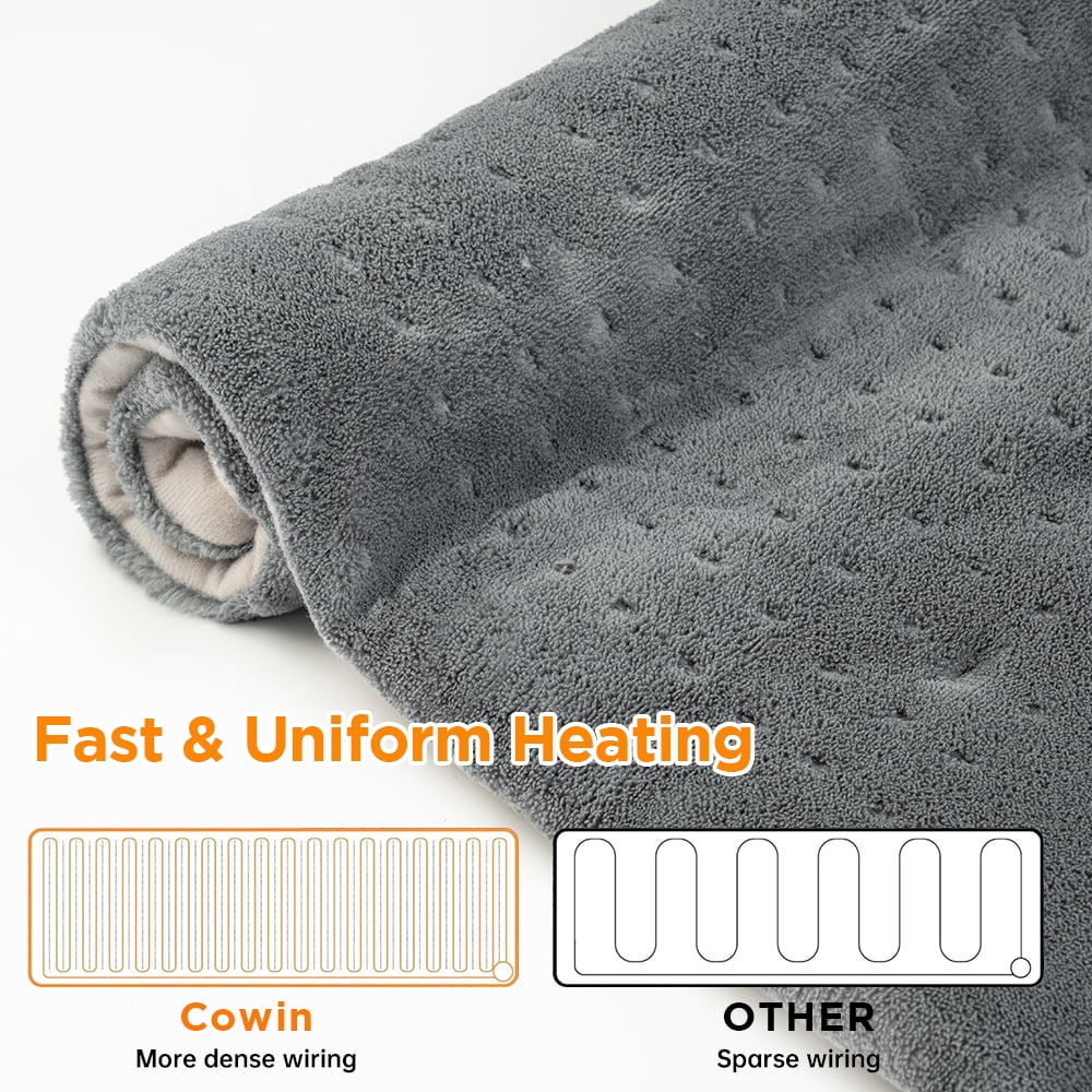Cowin 12''x24'' Weighted Heating Pad for Back Shoulders, Fast-Heating, Soft Machine Wash Fabric with 3 Heat Settings, Auto Shut Off, Gray