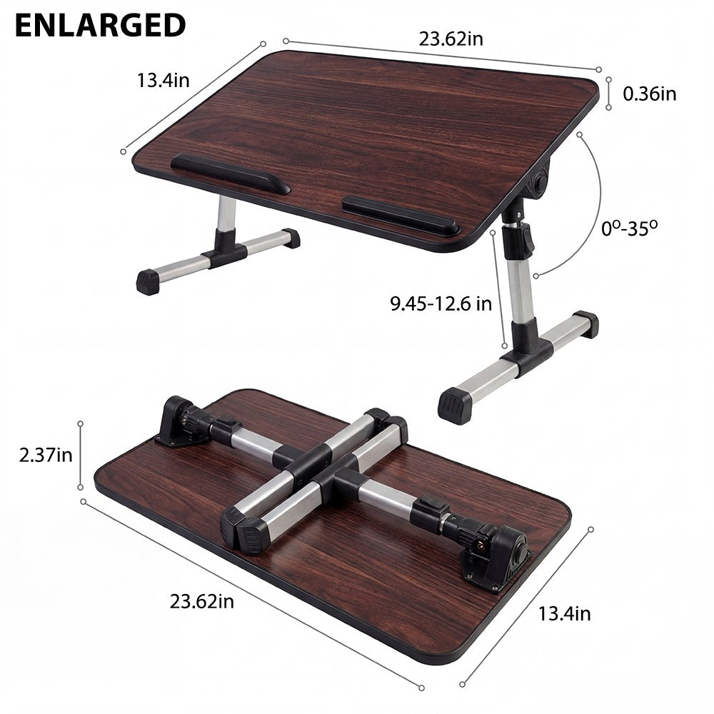 COWIN Laptop Desk Table, Adjustable Laptop Stand, Foldable Lap Desks ,Enlarged 23.62×13.4 in (Walnut)