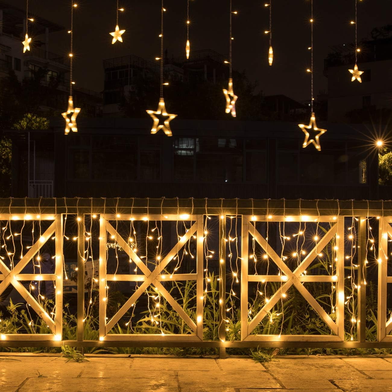 Icicle Christmas Lights Outdoor Decorations, 400 LED 33ft 8 Modes Curtain Fairy String Light with 75 Drops, Warm White