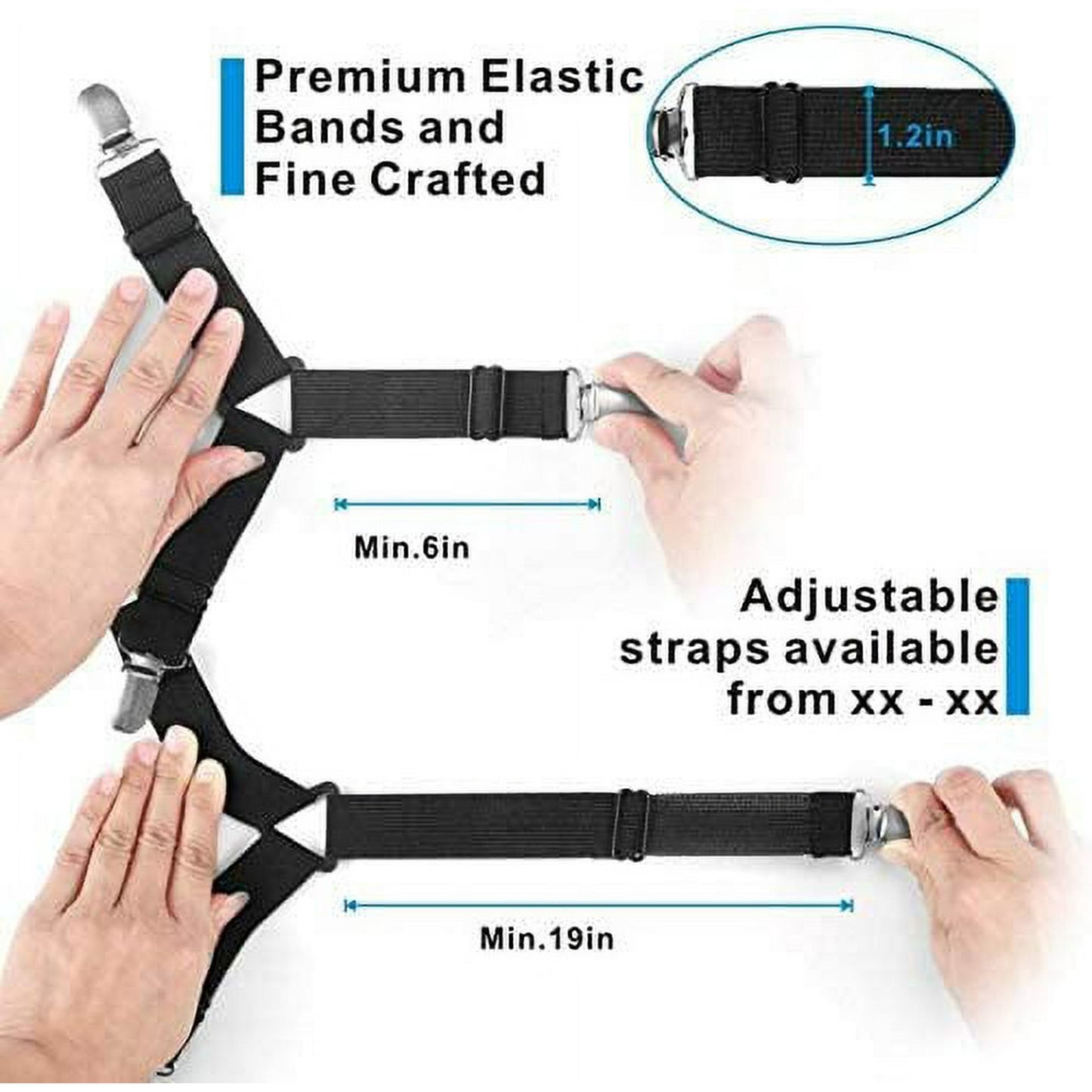 Adjustable Bed Sheet Holder Straps, Triangle Non-Slip Elastic Mattress Corner Clips with Heavy Duty Grippers Clips (Set of 4)
