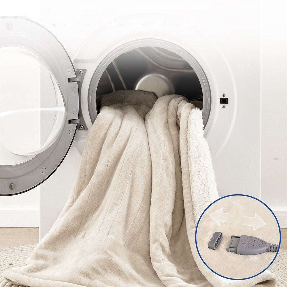 COWIN Electric Blanket King Size,Flannel and Soft Cotton Fleece Heated Blanket with 10 Heating Levels & 1-8 Hours Auto Shut Off, Machine Washable, Beige, 100" x 90"