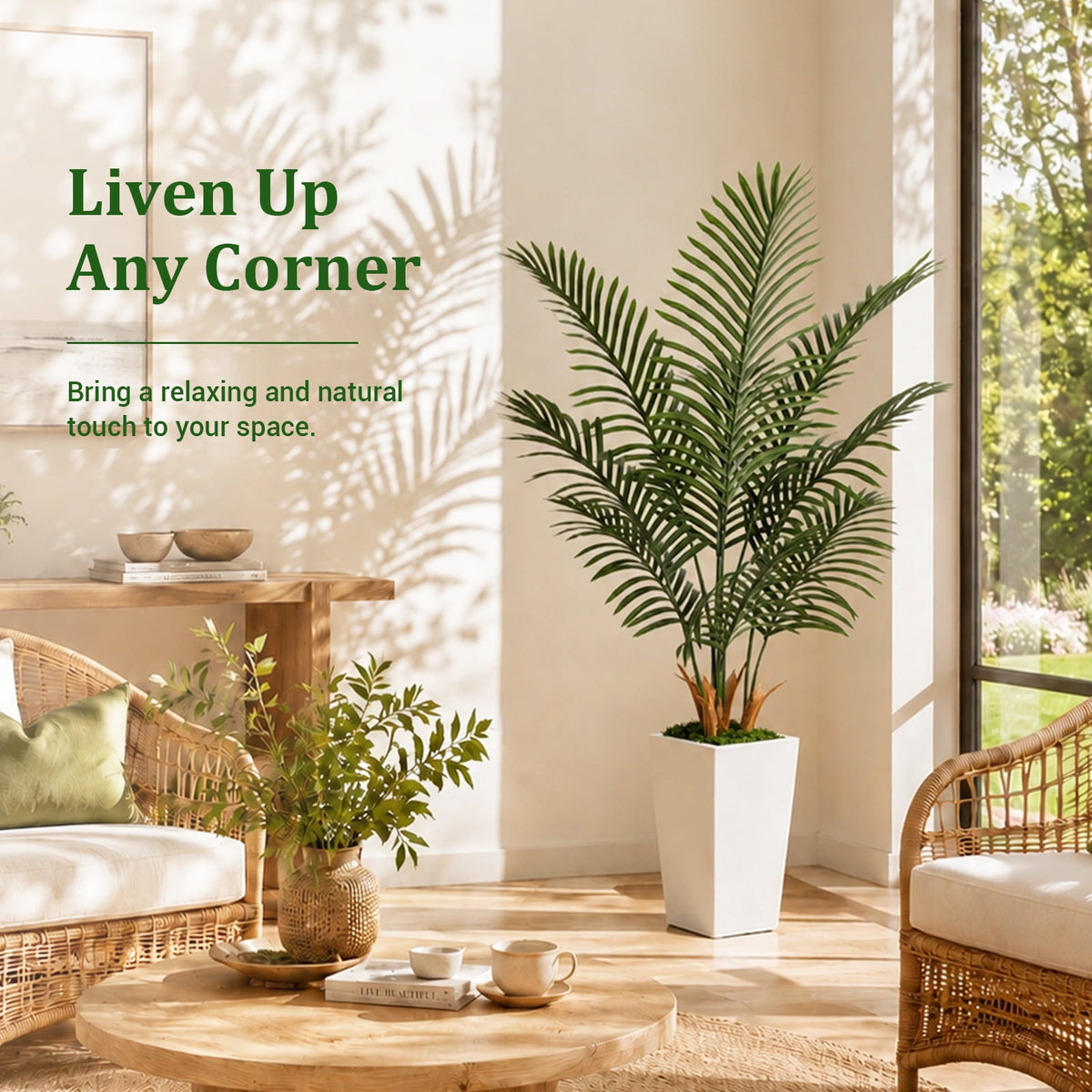 Cowin 5FT Artificial Palm Tree, Fake Tree with White Tall Planter, Faux Tropical Areca Floor Plant in Pot