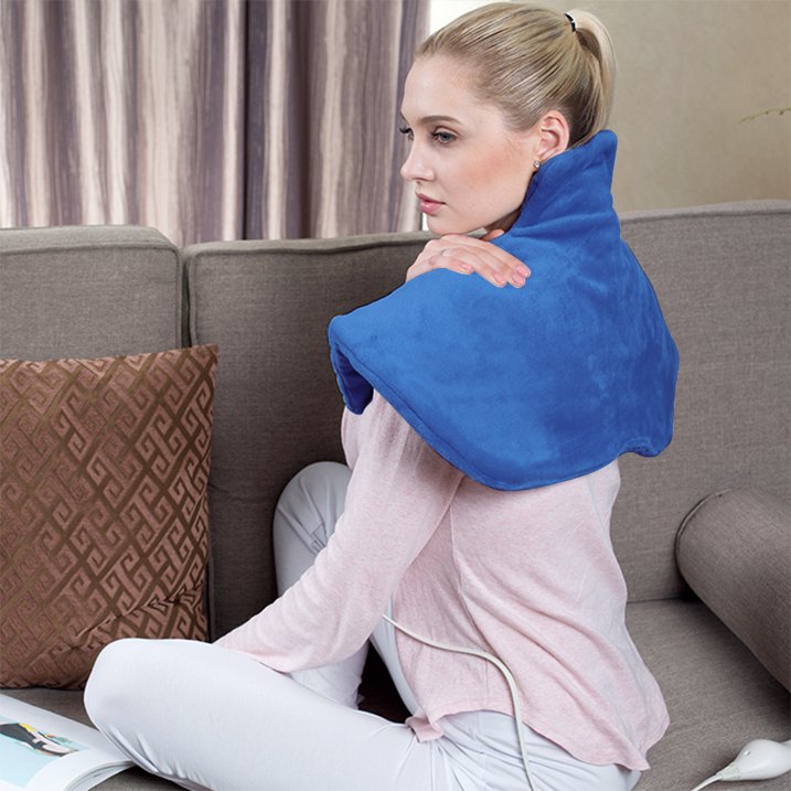 Cowin Electric Heat Pad for Neck and Shoulders, Heating Pad with 4 Heat Settings & Auto Shut Off, Machine Washable Heating Pad, Gifts for Family, Blue