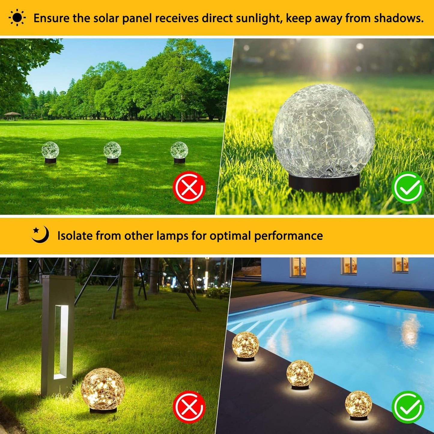 COWIN 4 Pack 3.9'' Solar Globe Lights Outdoor Waterproof,30 LED Cracked Glass Globe Solar Power Ground Lights,Solar Orbs Outside-Outdoor Decorations Patio & Yard Lawn Backyard Decor(Warm White)