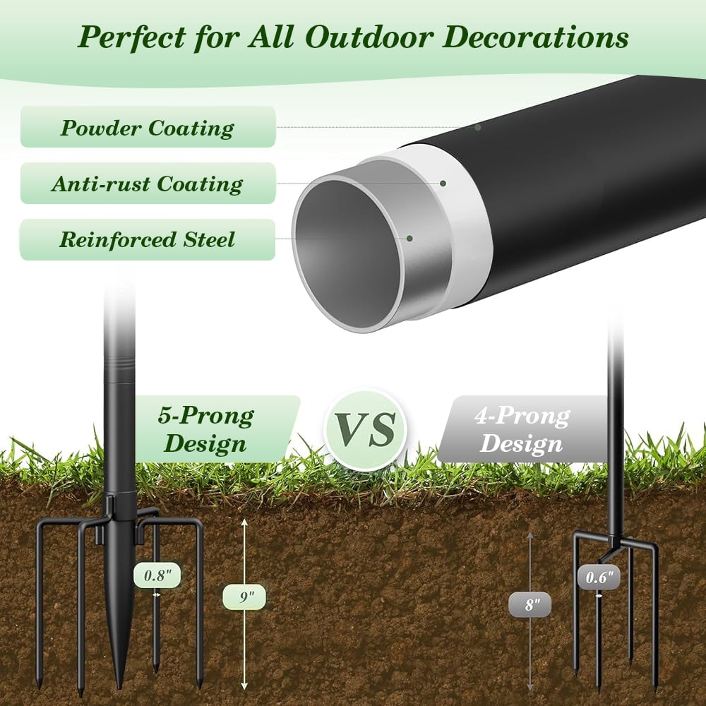 2 Pack String Light Poles,10 Ft Light Poles for Outdoor with Fork,Metal Poles Stand for Patio Deck Backyard