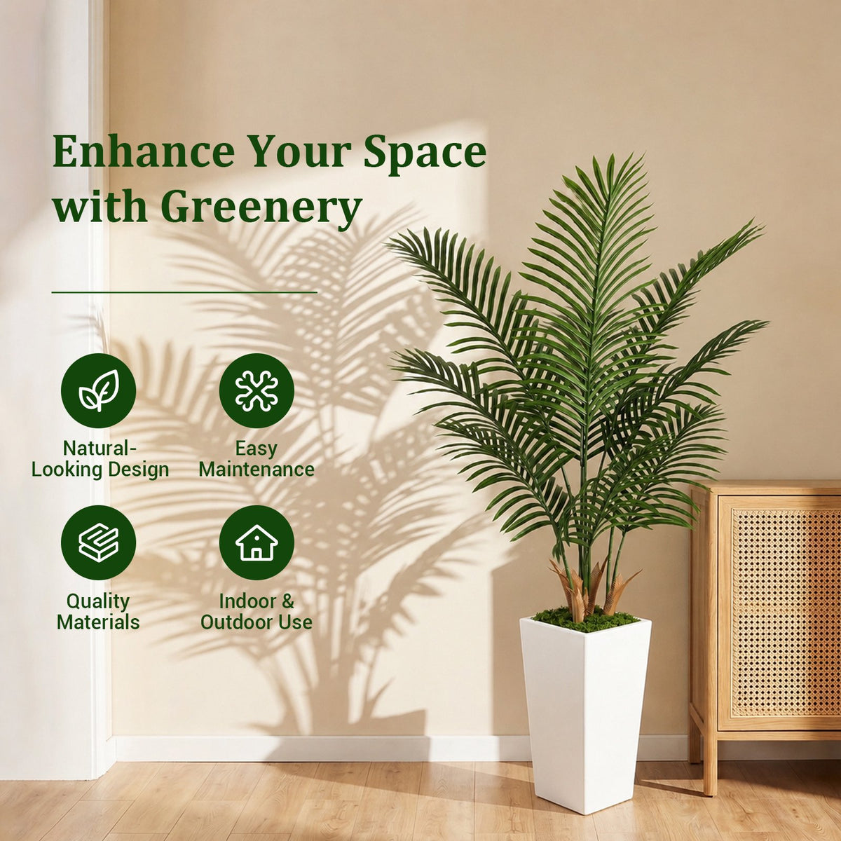 Cowin 5FT Artificial Palm Tree, Fake Tree with White Tall Planter, Faux Tropical Areca Floor Plant in Pot