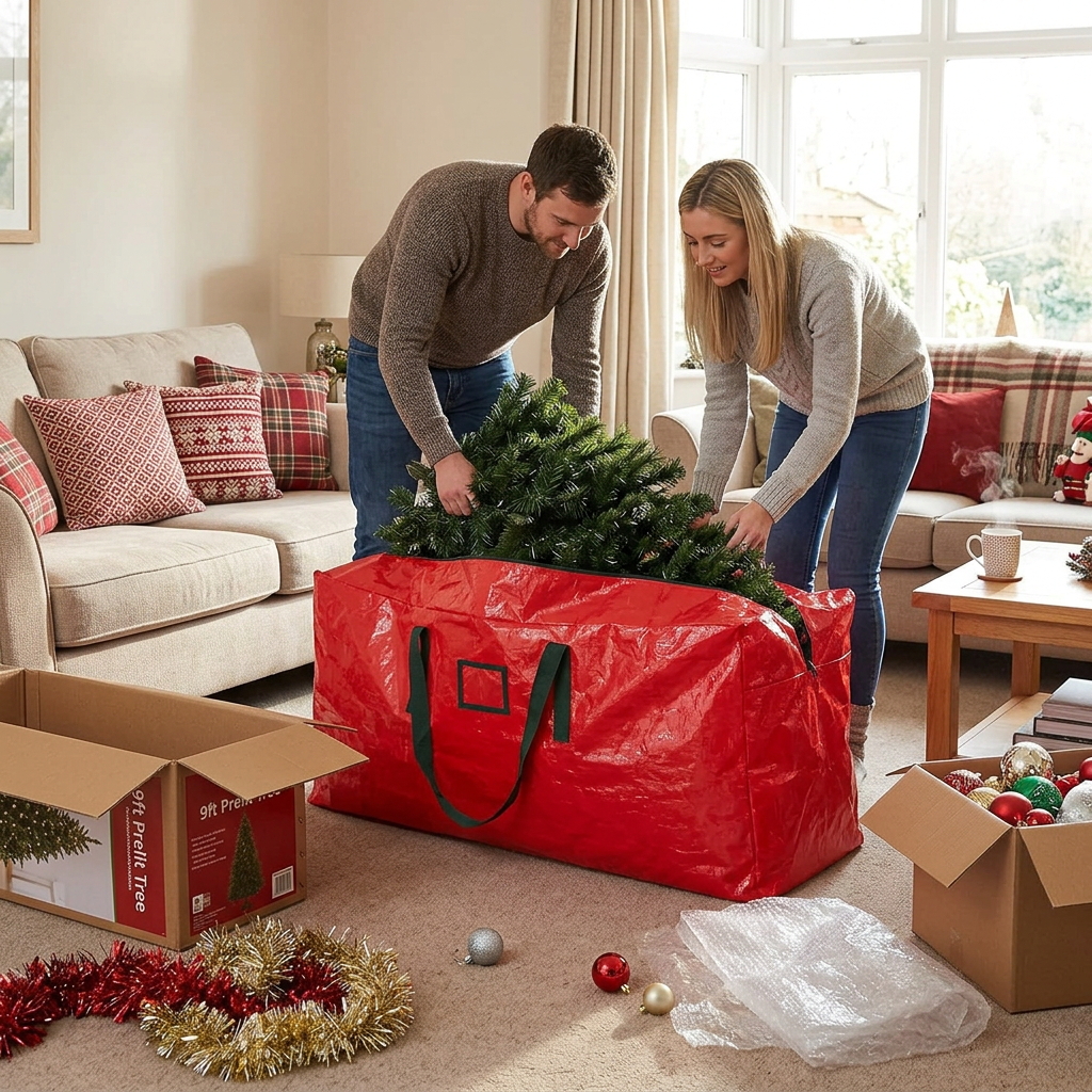 Cowin 7.5 ft Waterproof Christmas Tree Storage Bag, Heavy Duty Extra Large Artificial Christmas Tree Bag, Red