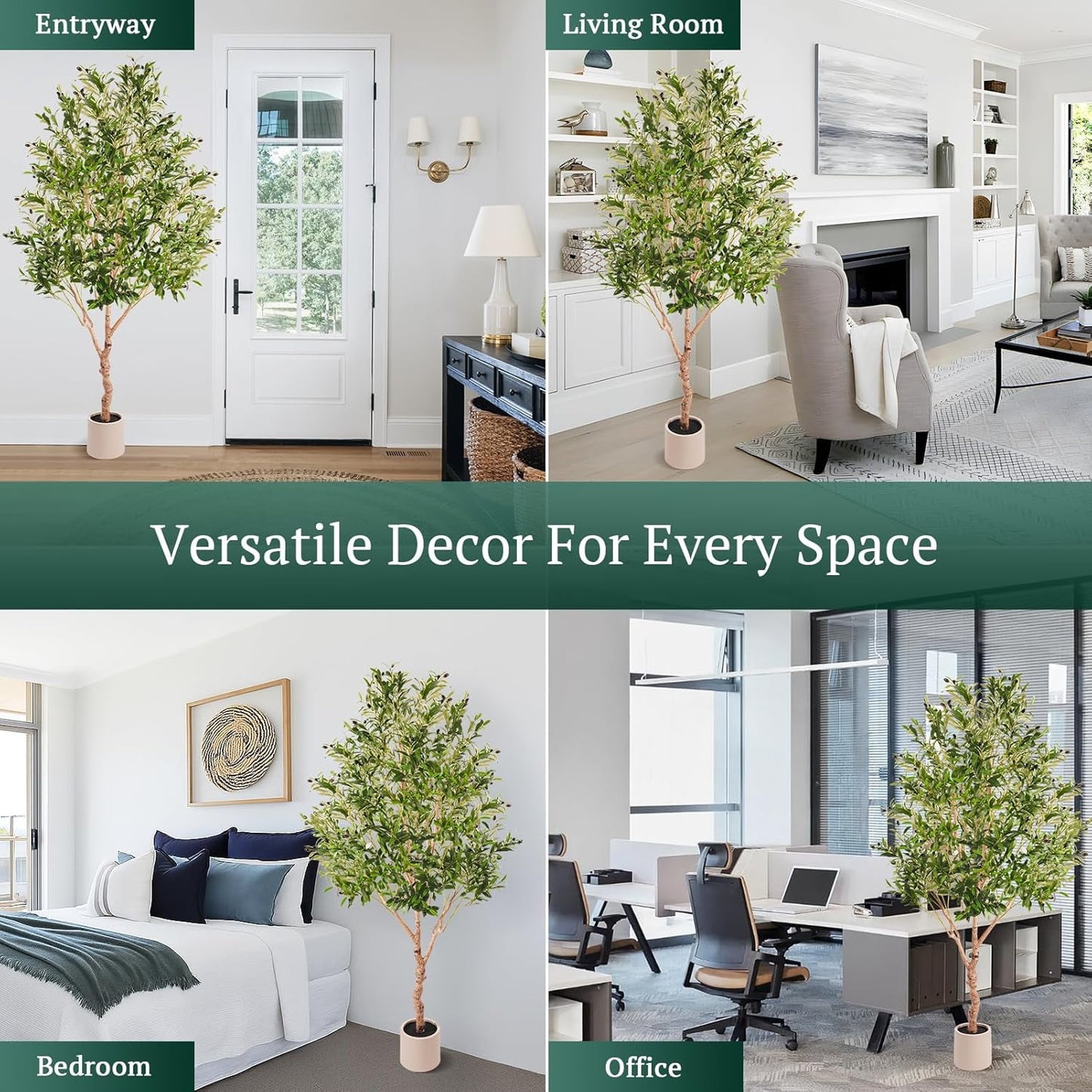 7ft Artificial Olive Tree, 1800 leaves with Lively Trunk and Lifelike Fruits, Indoor Fake Potted Tree with Straight Basin for Home Office Decor
