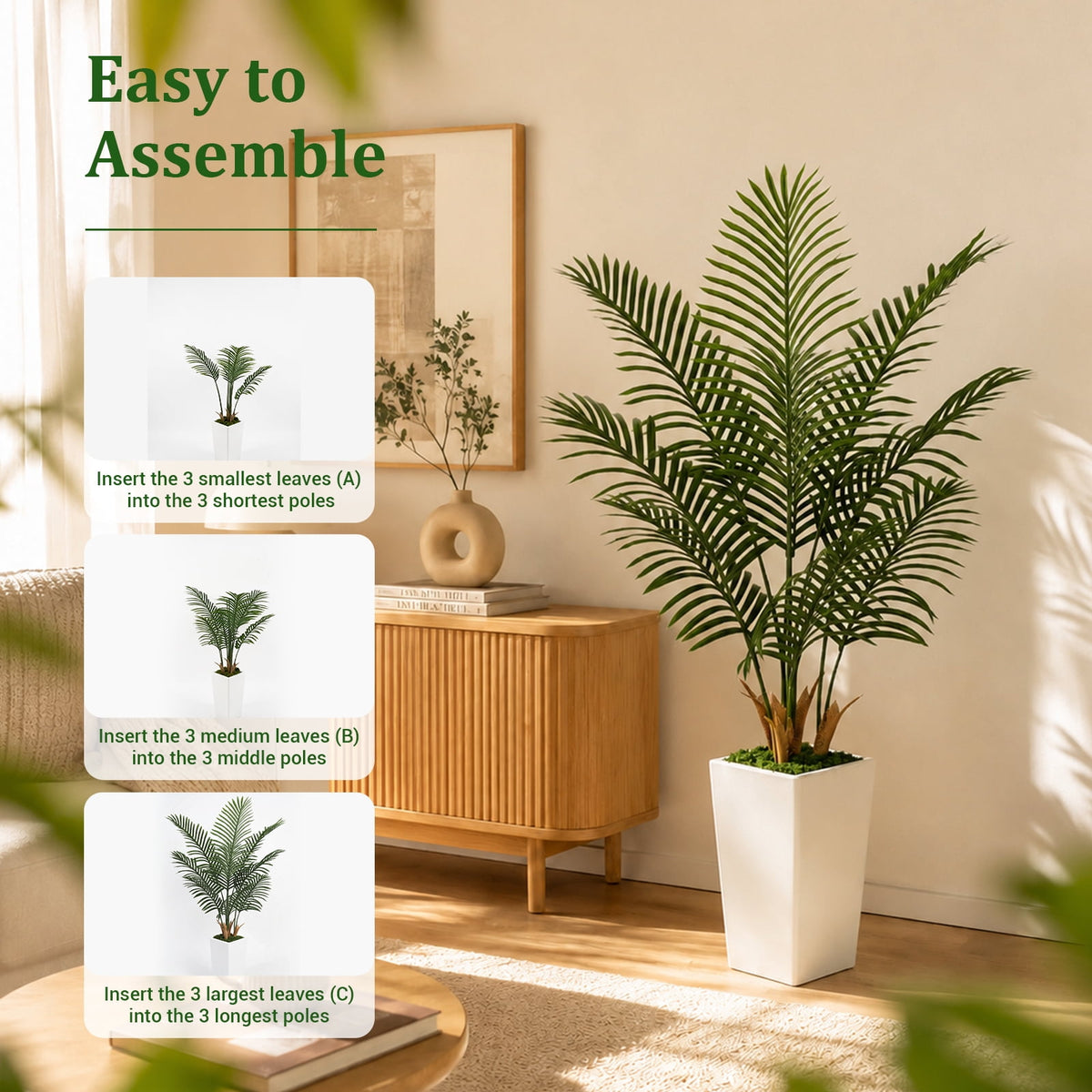 Cowin 5FT Artificial Palm Tree, Fake Tree with White Tall Planter, Faux Tropical Areca Floor Plant in Pot