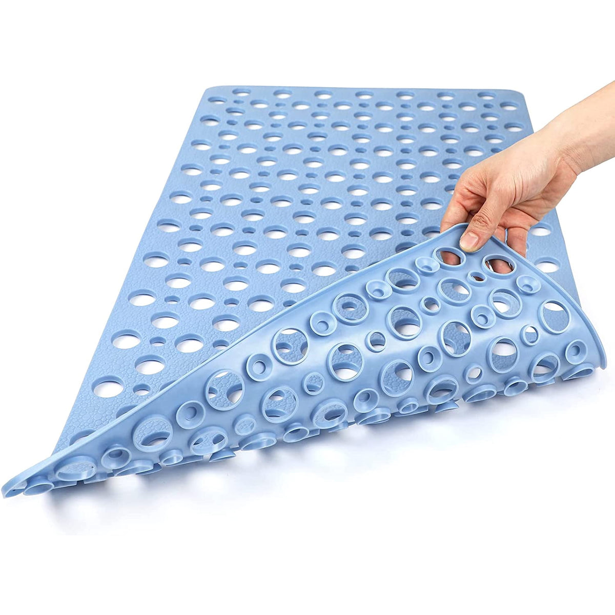 Cowin Bathroom Non Slip Shower Mat, 30L x 17W Inch Super Soft PVC Bath Mat with Suction Cup, Soft Bathroom Mat with Drain Hole, Blue