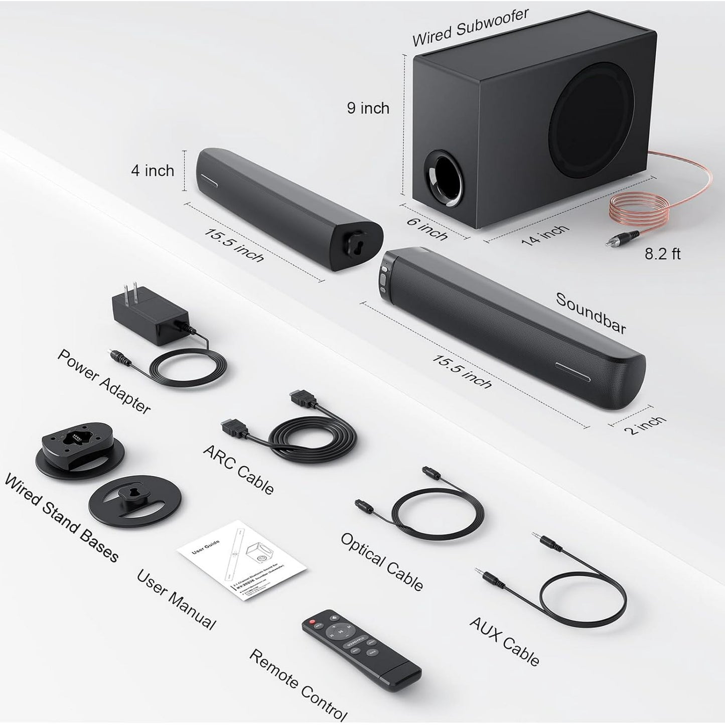 Cowin Sound Bar with Subwoofer, 110W Sound Bar for Smart TV with Adjustable Deep Bass & Volume Boost & 3 EQ Modes, Bluetooth/ARC/Opt/AUX, Detachable Soundbar for TV/PC/Gaming/Projector