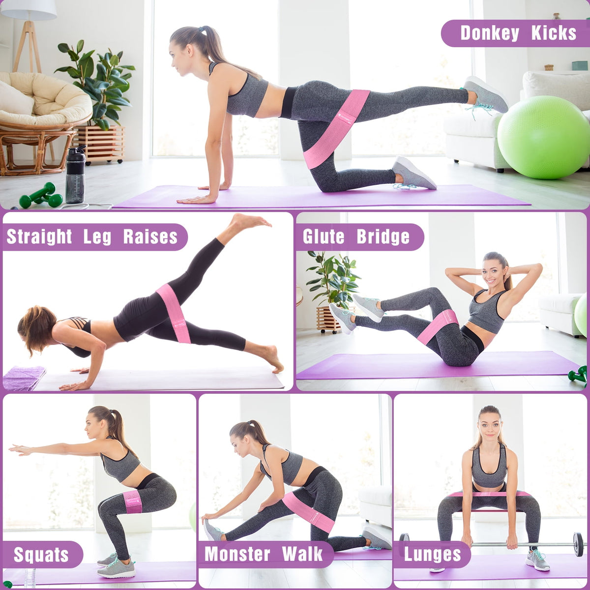 Cowin Resistance Bands for Legs and Butt Exercise Bands - Non Slip Elastic Booty Bands, 3 Levels Workout Bands Women Sports Fitness Band for Squat Glute Hip Training